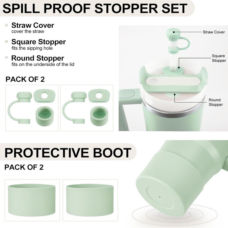 HYZ 8 Piece Accessories for Stanley Cup, Silicone Spill Proof Stopper Set and Protective Boot Including Straw Cover Cap for Stanley H2.0 20oz 30oz 40oz Tumbler, Matcha - Image 2